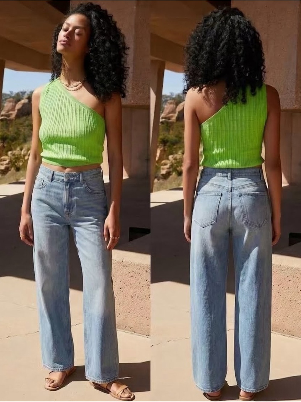 Free People Beach Mary One Shoulder Ribbed Knit Top Flash Green M NWOT